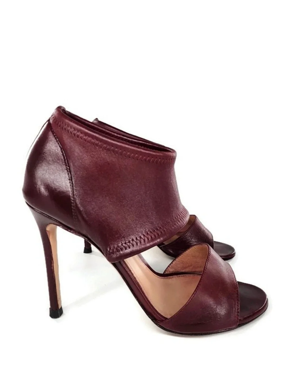 Gianvito Rossi Milano Burgundy Leather Ankle Cuff Open-Toe High Heel Sandals
